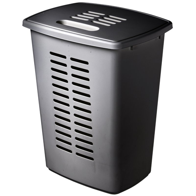 Wasmand met deksel, 60 liter, wit