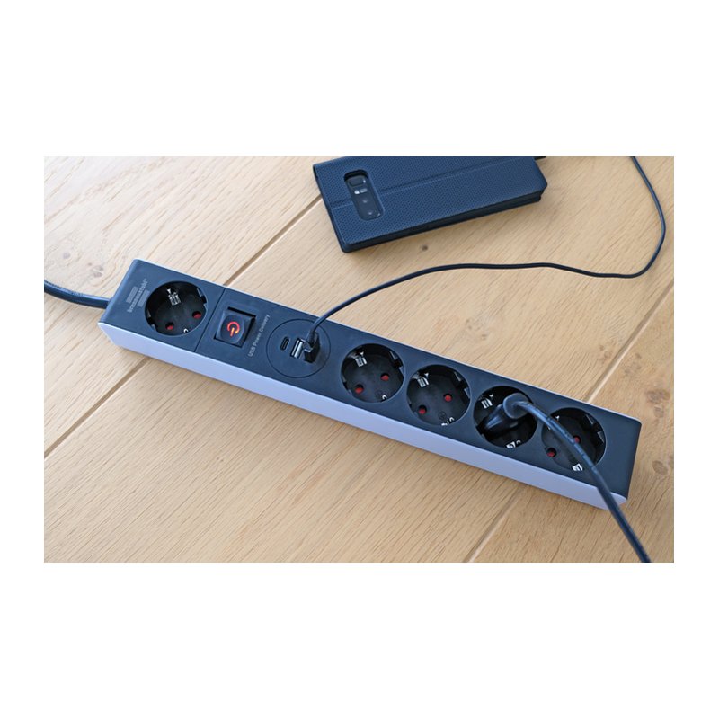 Brennenstuhl stekkerdoos 5-voudig met USB-C en schakelaar grijs/zwart