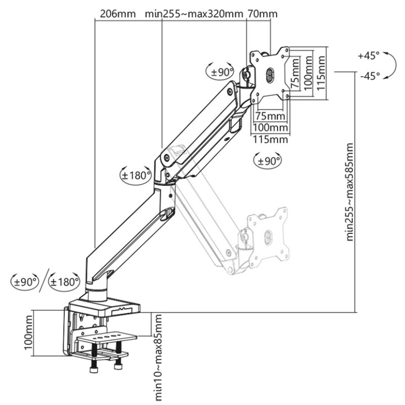 DIGITUS Universele Dual Monitorarm met Klembevestiging, Zwart