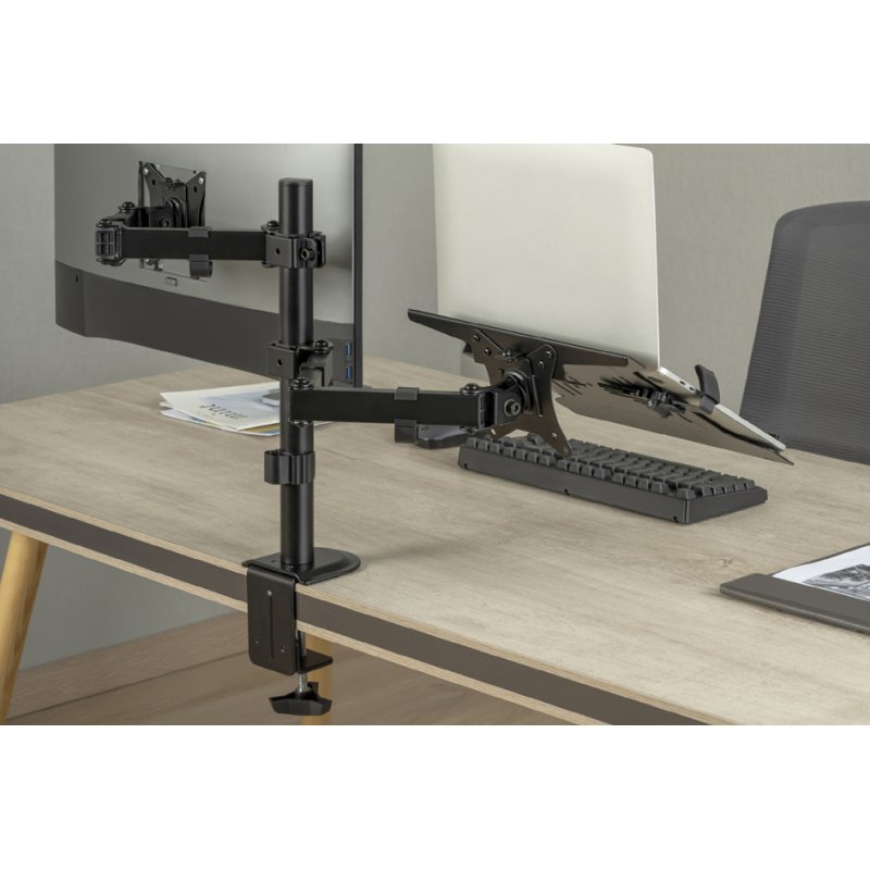 DIGITUS universele monitorarm met laptophouder, zwart