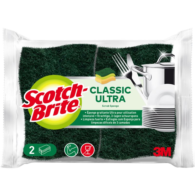 Scotch Brite schuurspons CLASSIC ULTRA, 3-laags technologie, groen, 2 stuks