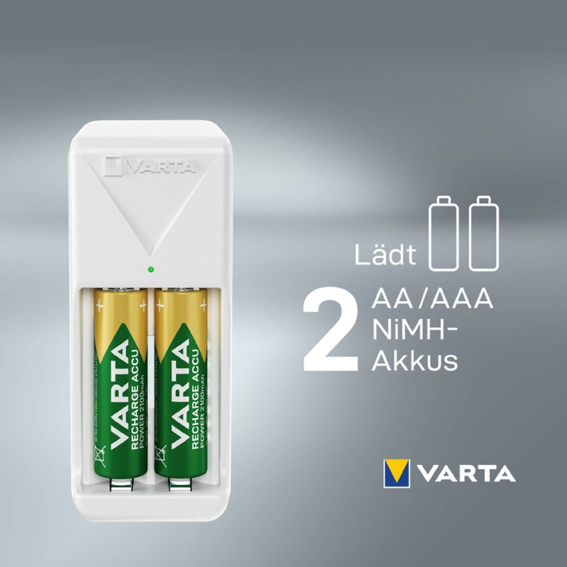 VARTA Mini Charger batterijlader wit inclusief 2x AA batterijen