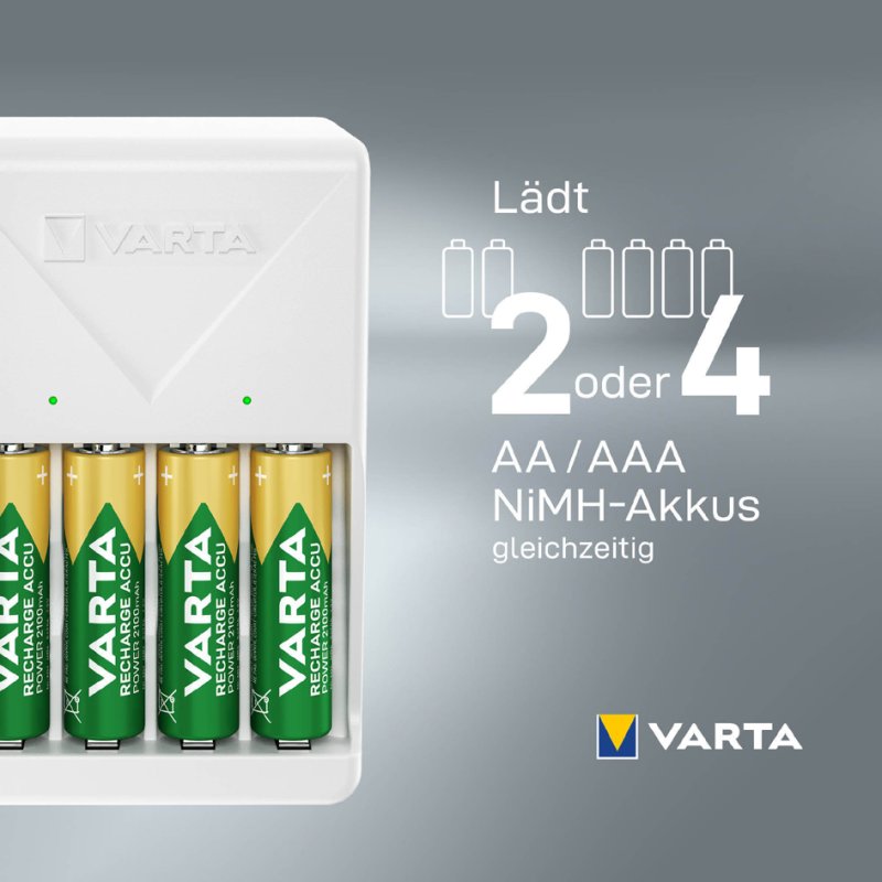 VARTA Oplader Plug Charger wit inclusief 4x AA batterijen 2100 mAh