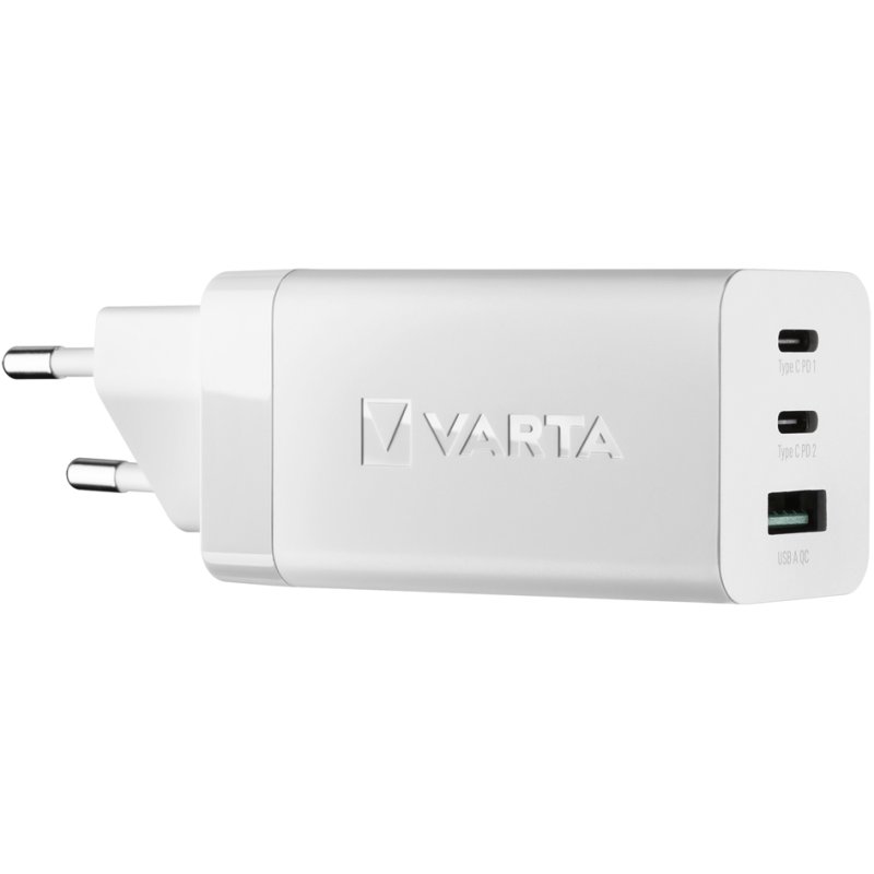 VARTA USB-snellader 65W wit met 2x USB-C en 1x USB-A aansluitingen