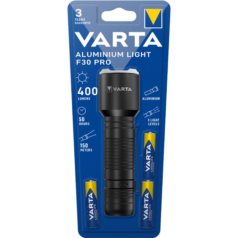 VARTA zaklamp aluminium zwart F30 Pro 400 lumen 150m bereik