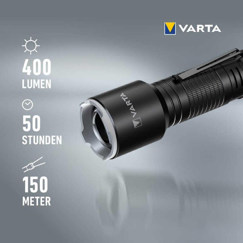 VARTA zaklamp aluminium zwart F30 Pro 400 lumen 150m bereik