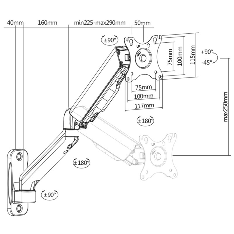 DIGITUS universele monitorarm voor wandmontage, zwart