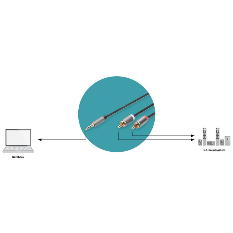 DIGITUS stereo audiokabel jack naar tulp 1,0 m