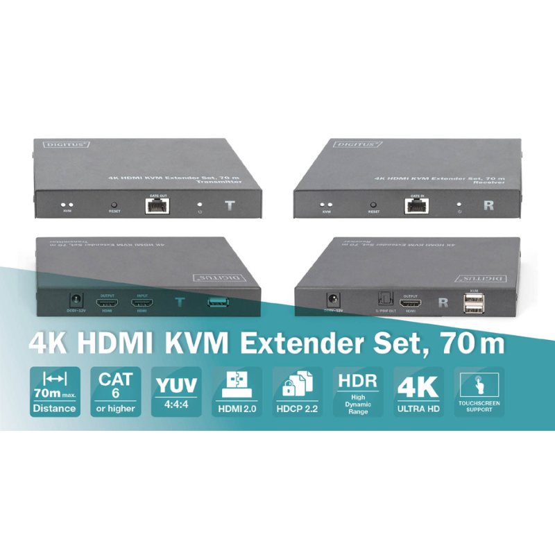 DIGITUS 4K HDMI KVM extender set, 70 meter bereik