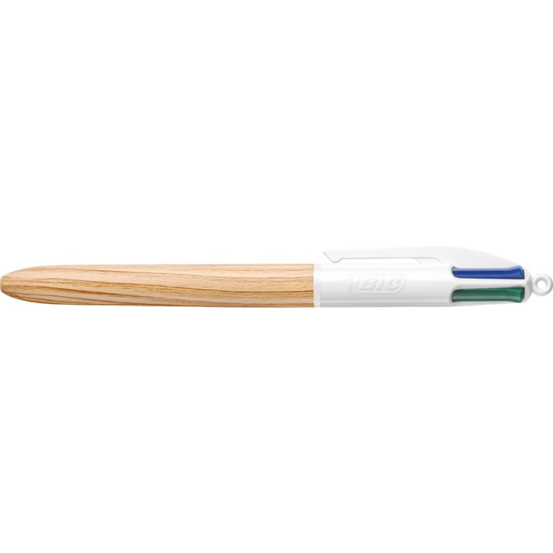 BIC drukbalpen 4 kleuren houtlook