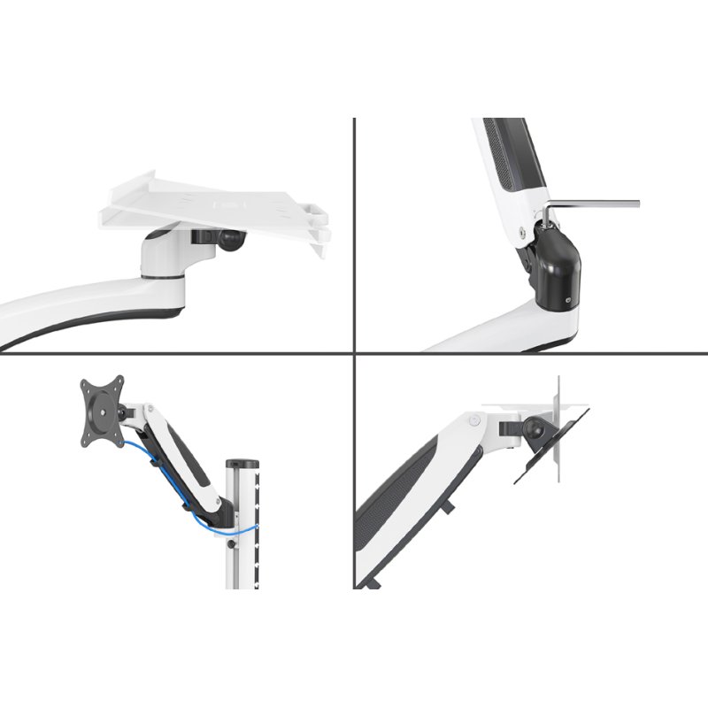 DIGITUS Monitorarm met muis- en toetsenbordplateau, wit