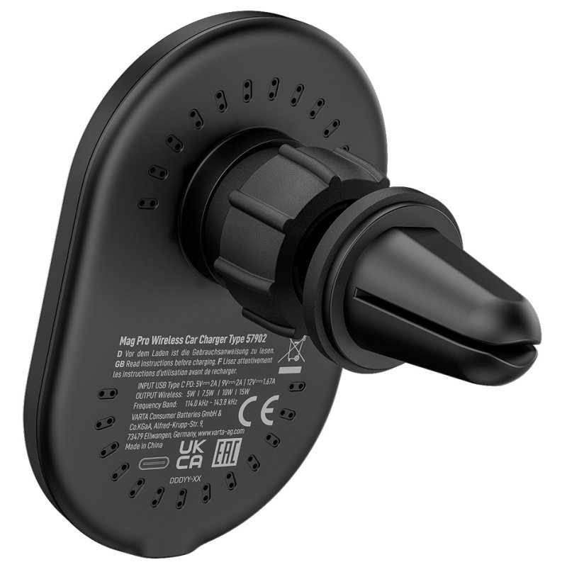 VARTA Mag Pro draadloze autolader met magnetische houder, zwart