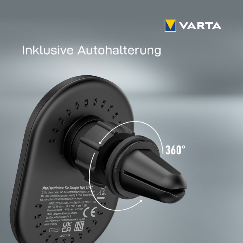 VARTA Mag Pro draadloze autolader met magnetische houder, zwart