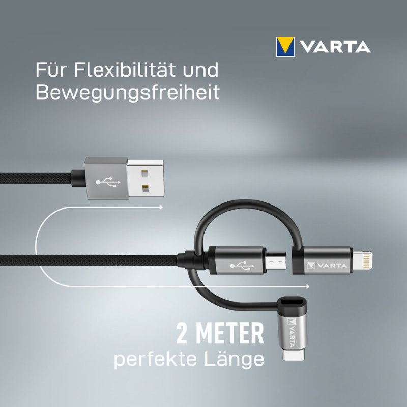 VARTA 3-in-1 oplaadkabel Speed Charge & Sync 2 meter