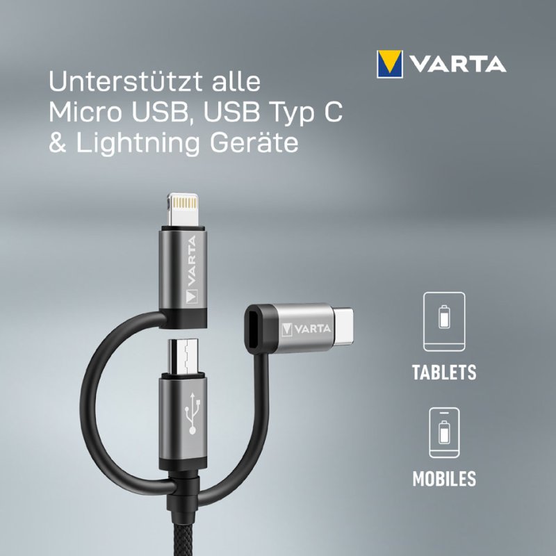 VARTA 3-in-1 oplaadkabel Speed Charge & Sync 2 meter
