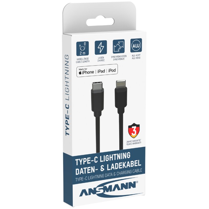 ANSMANN data- en oplaadkabel USB-C naar Lightning 1,2 meter