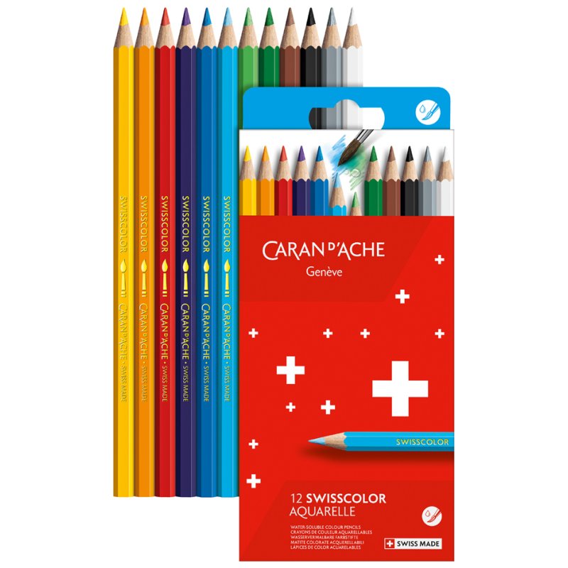 CARAN D'ACHE aquarelkleurpotloden SWISSCOLOR, etui met 12 stuks
