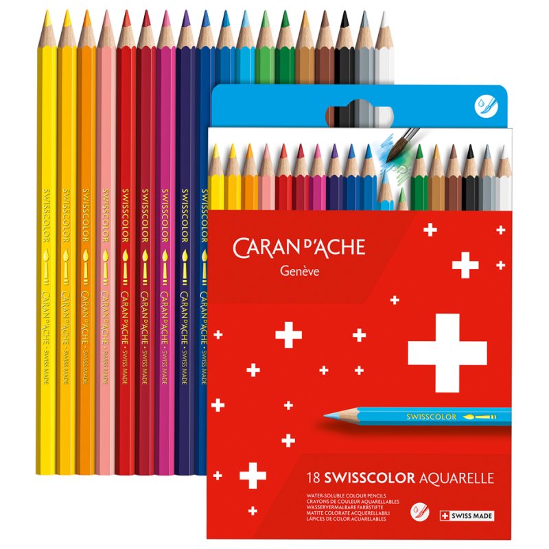 CARAN D'ACHE aquarelkleurpotloden SWISSCOLOR, etui met 12 stuks