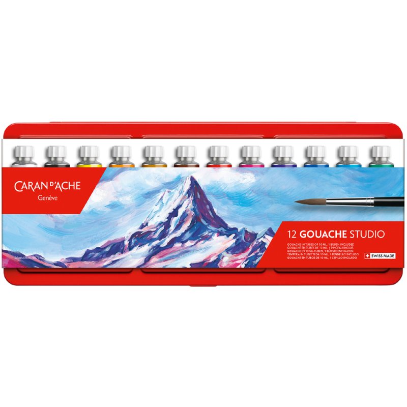 Caran d'Ache Gouache Studio set 12 tubes met penseel in metalen etui