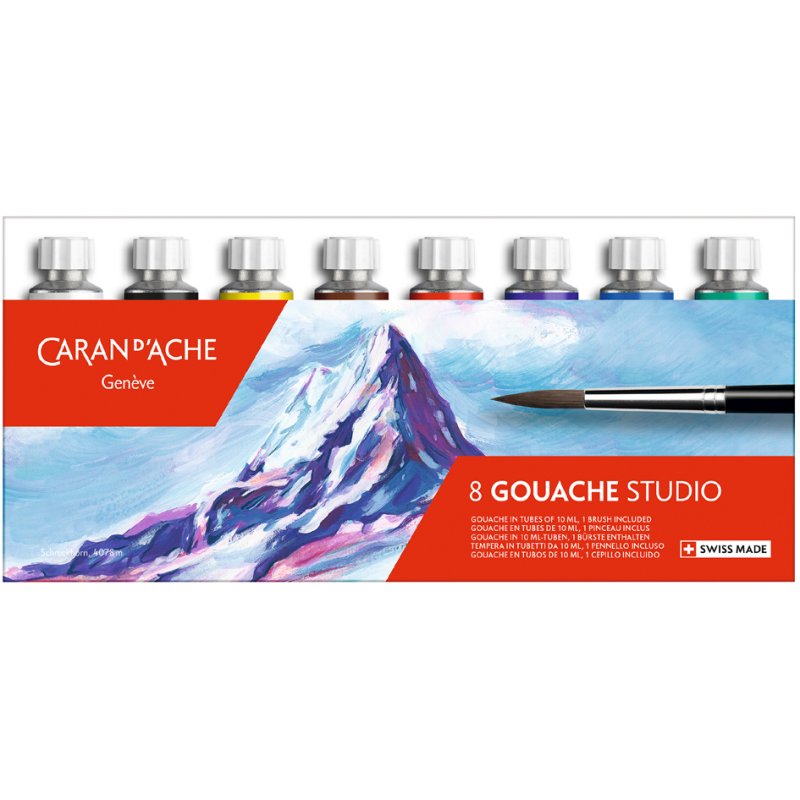 Caran d'Ache Gouache Studio set 12 tubes met penseel in metalen etui