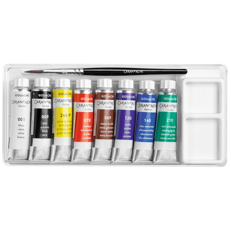 Caran d'Ache Gouache Studio set 12 tubes met penseel in metalen etui