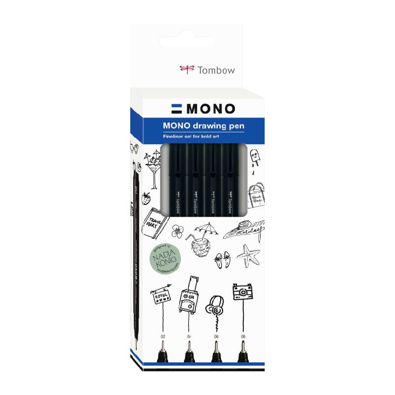 Tombow fineliner set zwart 4 stuks verschillende puntdiktes