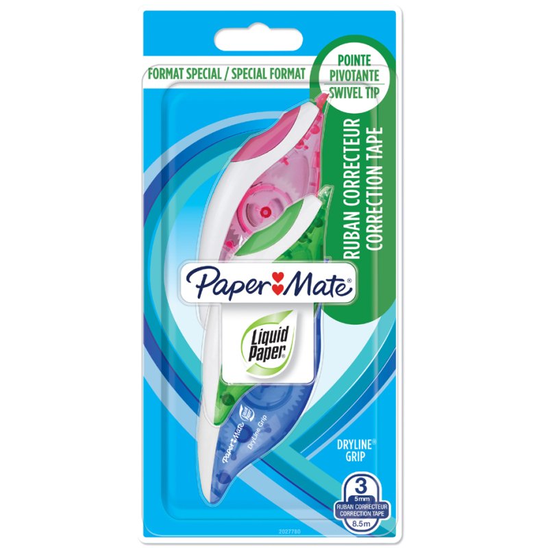 Paper Mate correctieroller DRYLINE GRIP, 3 stuks