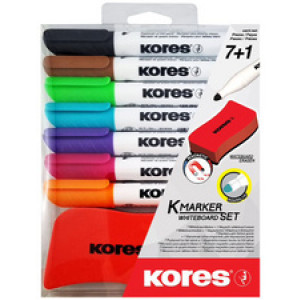 Kores Whiteboard Marker Set, 7 Markers + Bordwisser