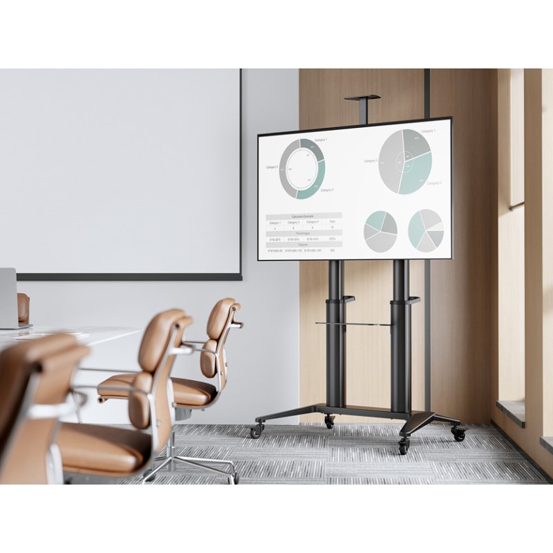 DIGITUS TV presentatiewagen, zwart, draagvermogen 140 kg, hoogte 125-160 cm