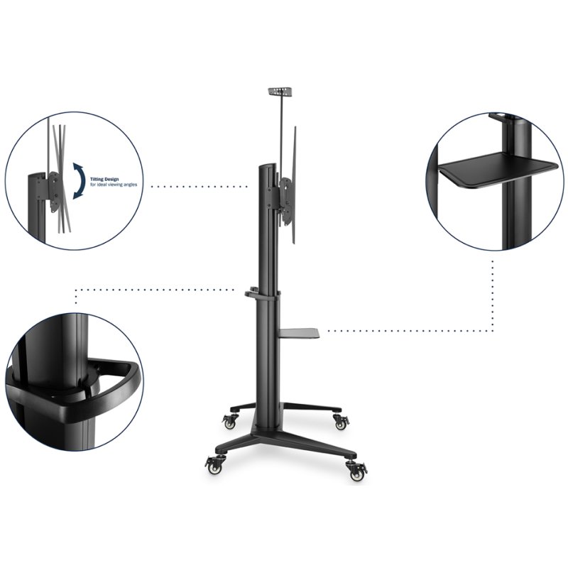 DIGITUS TV presentatiewagen, zwart, draagvermogen 140 kg, hoogte 125-160 cm