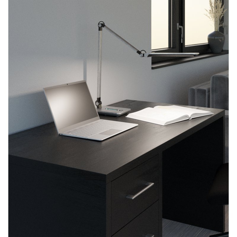 Hansa LED-bureaulamp Wave met standvoet, grijs-metallic