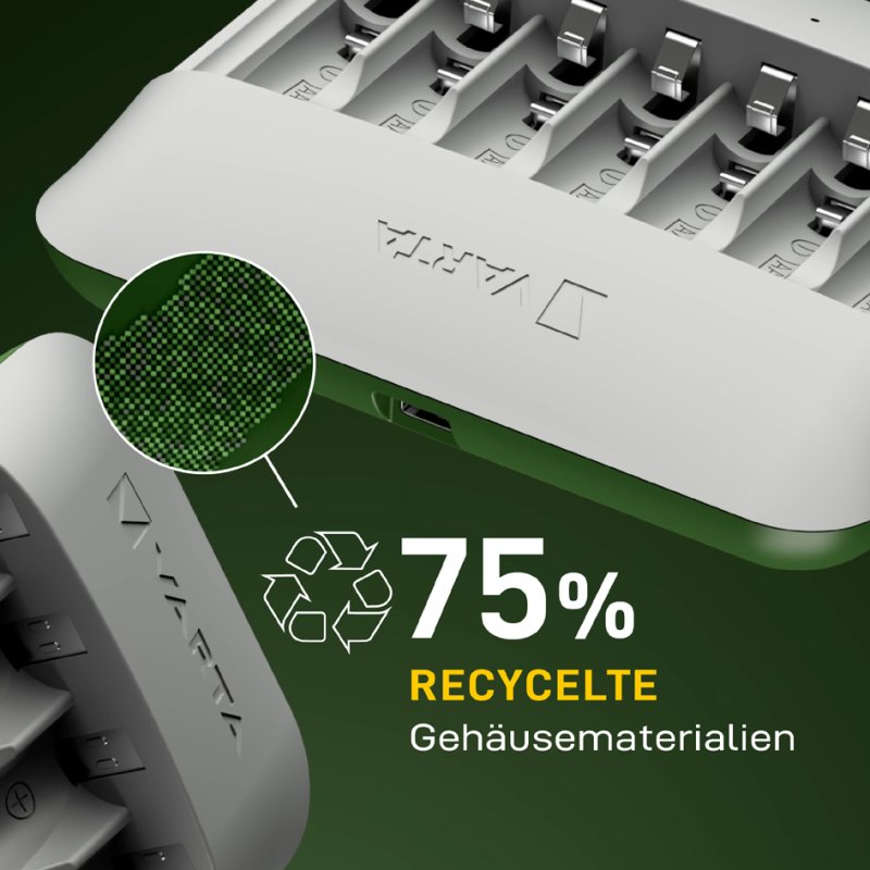 VARTA Eco Charger Pro Recycled batterijlader met 4x AAA oplaadbare batterijen