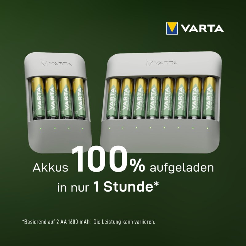 VARTA Eco Charger Pro Recycled batterijlader met 4x AAA oplaadbare batterijen