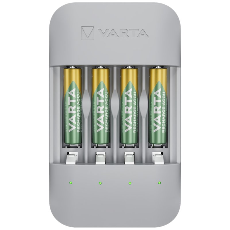 VARTA Eco Charger Pro Recycled batterijlader met 4x AAA oplaadbare batterijen