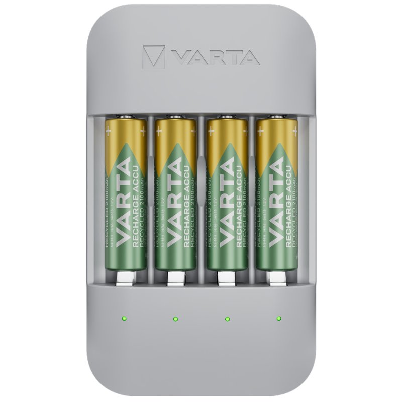VARTA Eco Charger Pro Recycled batterijlader met 4 AA oplaadbare batterijen
