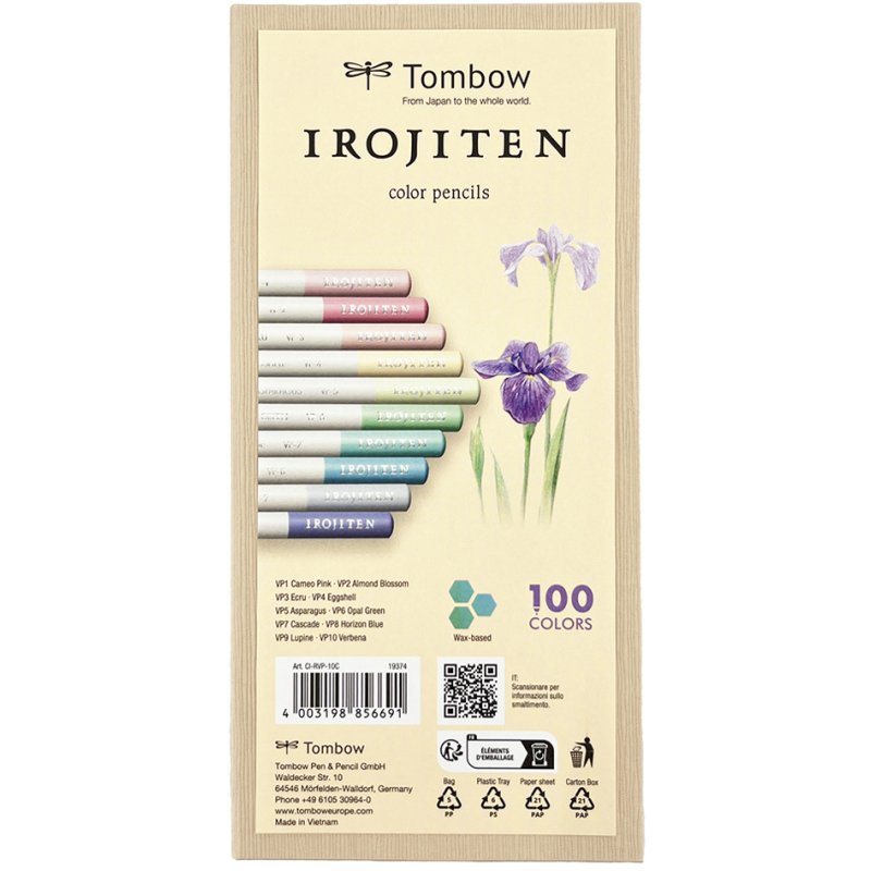 Tombow IROJITEN kleurpotloden set volume 8, 10 stuks pastelkleuren
