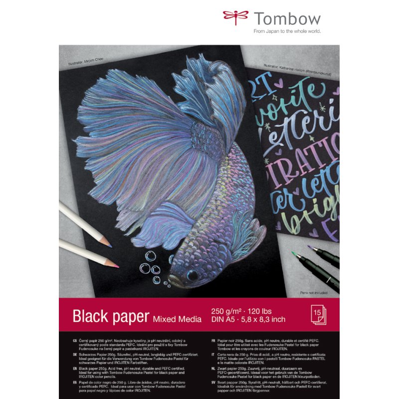 Tombow tekenblok zwart papier A5 blanco 250g/m²