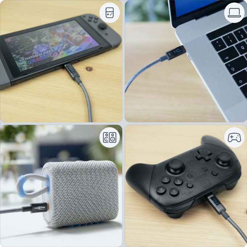 ANSMANN USB-C naar USB-C kabel met display, 2 meter