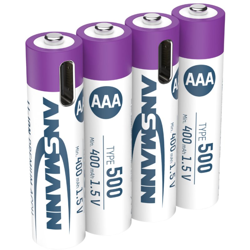 ANSMANN Li-Ion oplaadbare AAA batterijen met USB-C aansluiting, 4 stuks