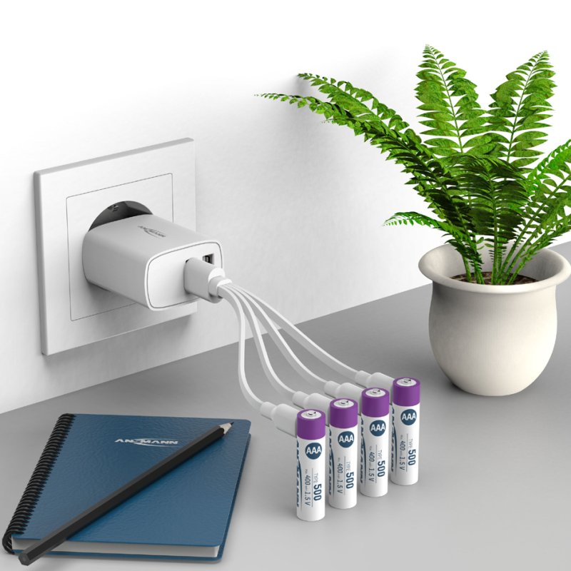 ANSMANN Li-Ion oplaadbare AAA batterijen met USB-C aansluiting, 4 stuks