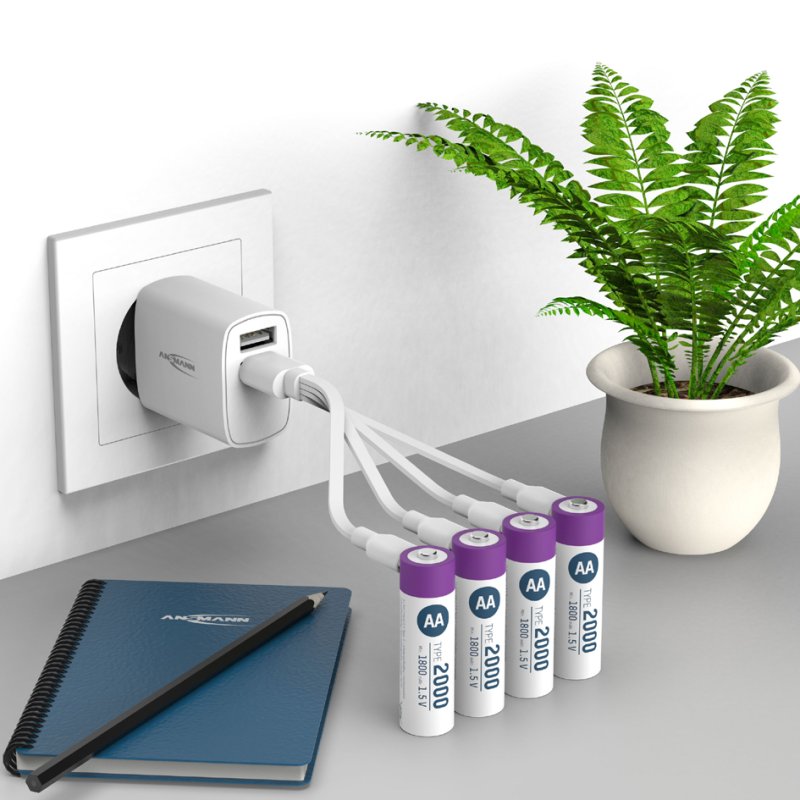 ANSMANN oplaadbare AA batterijen met USB-C aansluiting, 4 stuks