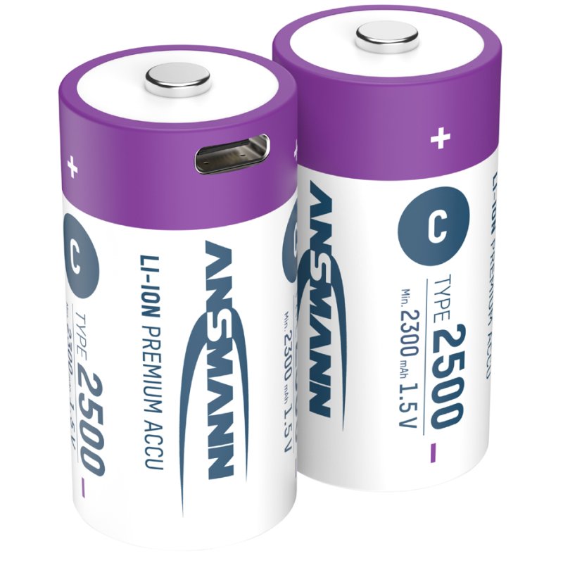 ANSMANN Li-Ion oplaadbare C batterijen met USB-C aansluiting, 2 stuks
