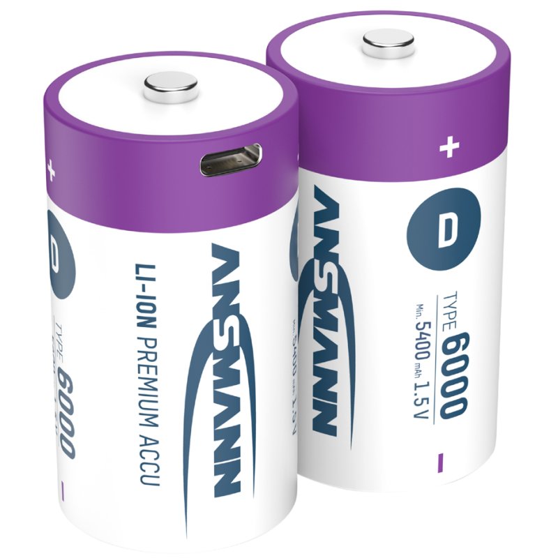 ANSMANN Li-Ion Oplaadbare D Batterijen met USB-C, 2 stuks