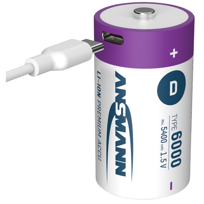 ANSMANN Li-Ion Oplaadbare D Batterijen met USB-C, 2 stuks