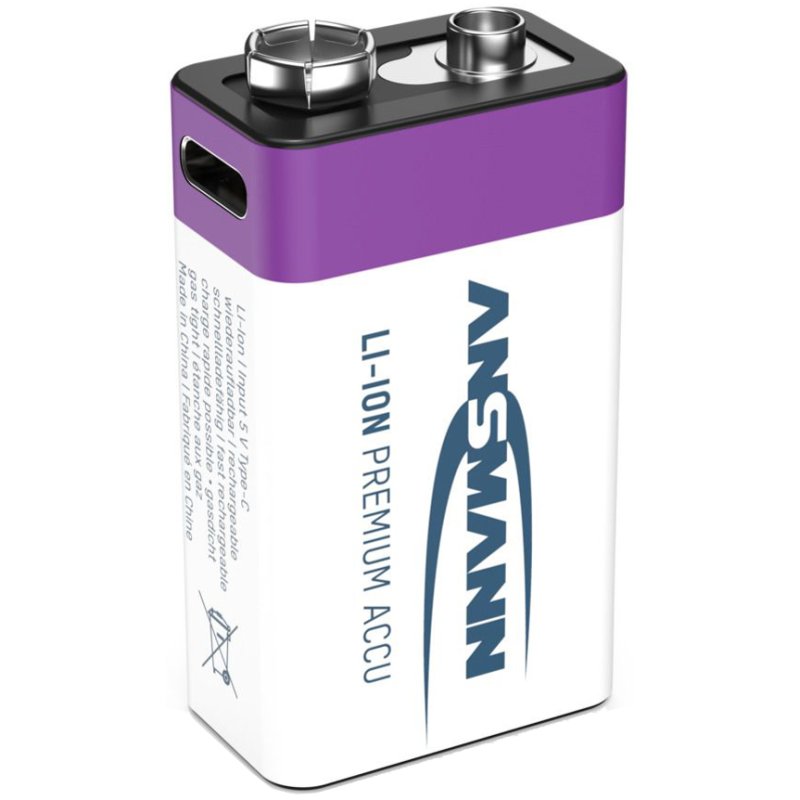 ANSMANN Li-Ion 9V blokbatterij met USB-C aansluiting