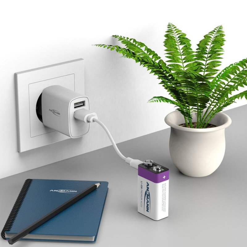 ANSMANN Li-Ion 9V blokbatterij met USB-C aansluiting
