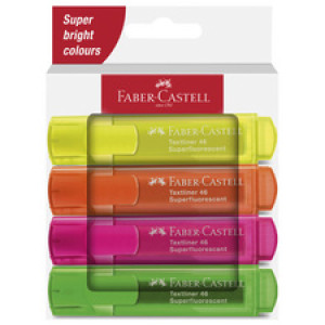 Faber-Castell tekstmarkers set 4 stuks geel oranje roze groen navulbaar
