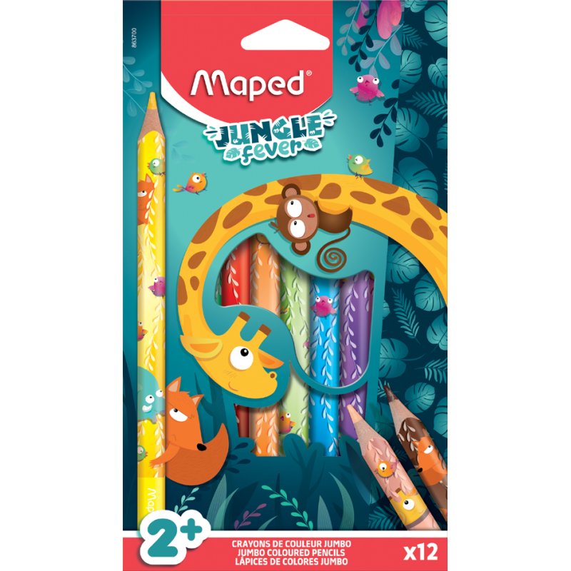 Maped Jumbo driehoekige kleurpotloden Jungle Fever, etui 12 stuks