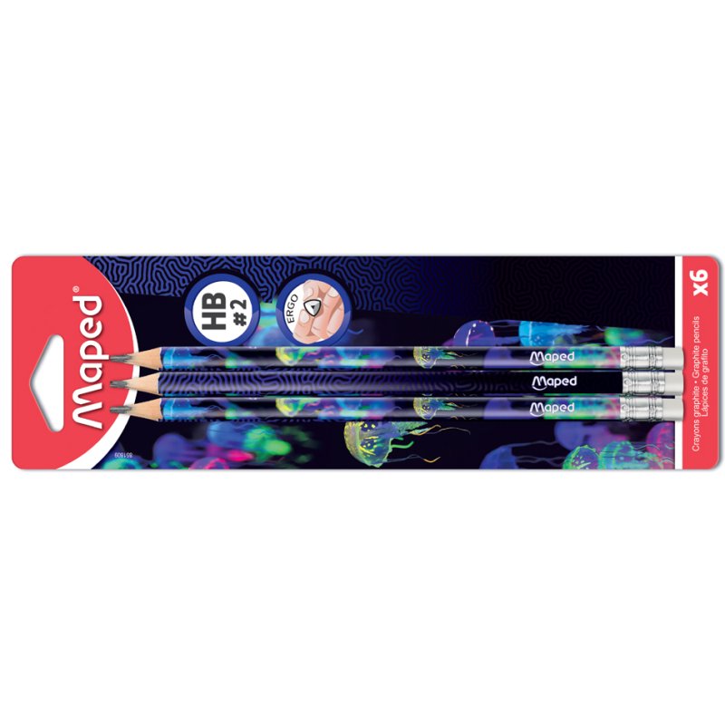 Maped potloden DEEPSEA PARADISE met gum, HB, driehoekig, 6 stuks