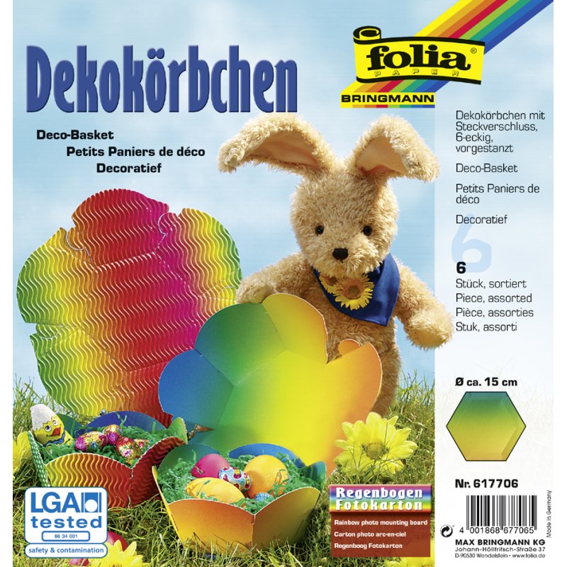 Folia decoratie mandjes van regenboogkarton, diameter 150 mm